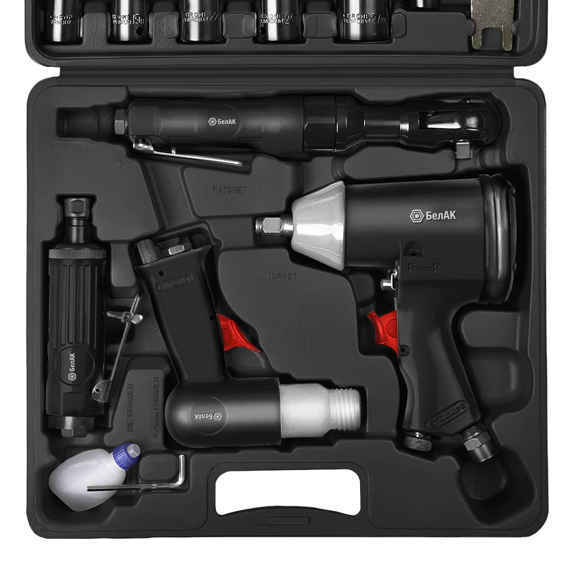 Набор пневмоинструмента для компрессора, 34 предмета, в кейсе