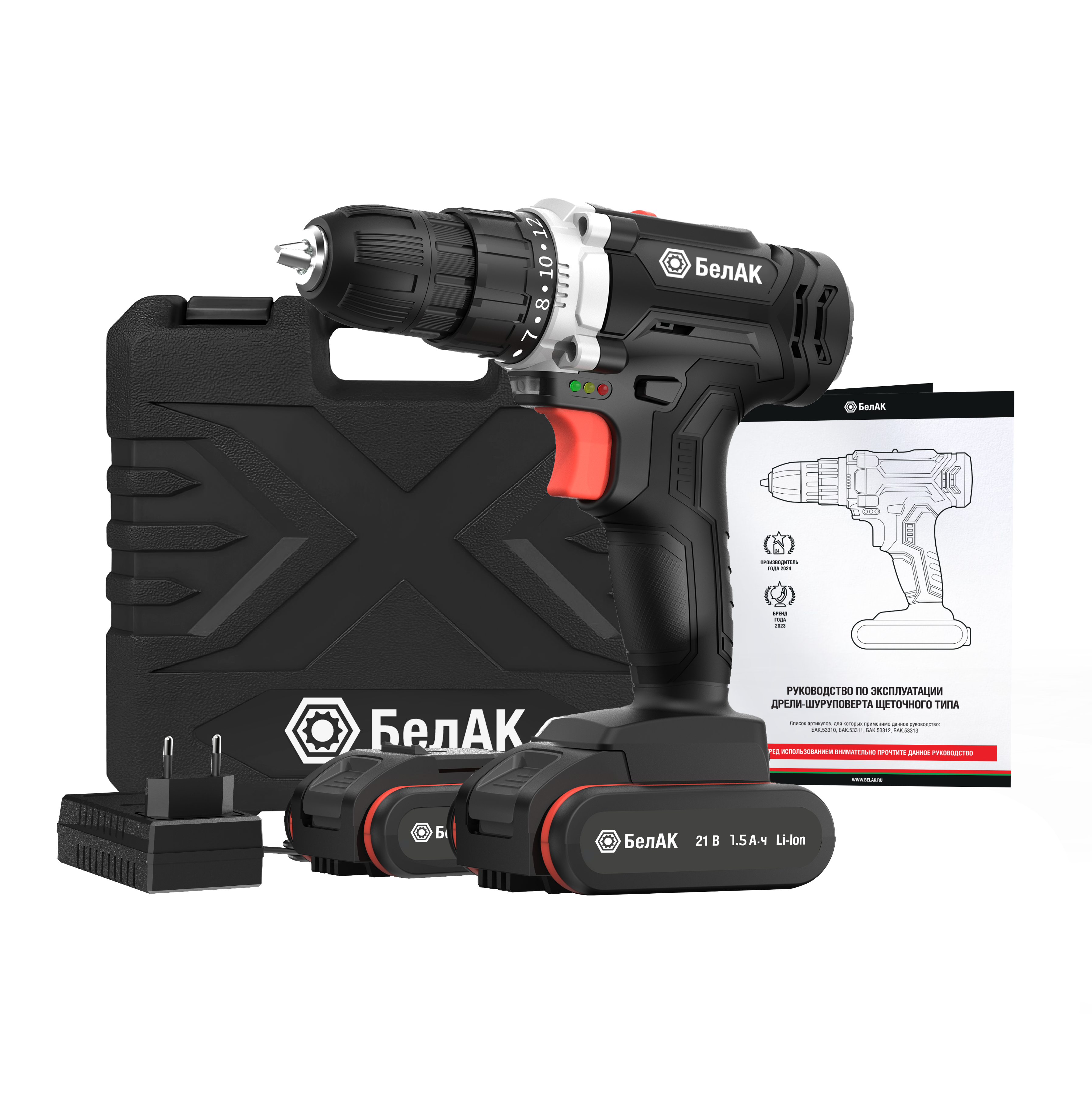 Дрель-шуруповерт 21В (40Нм, щеточная, в кейсе, 2 АКБ) "БелАК"