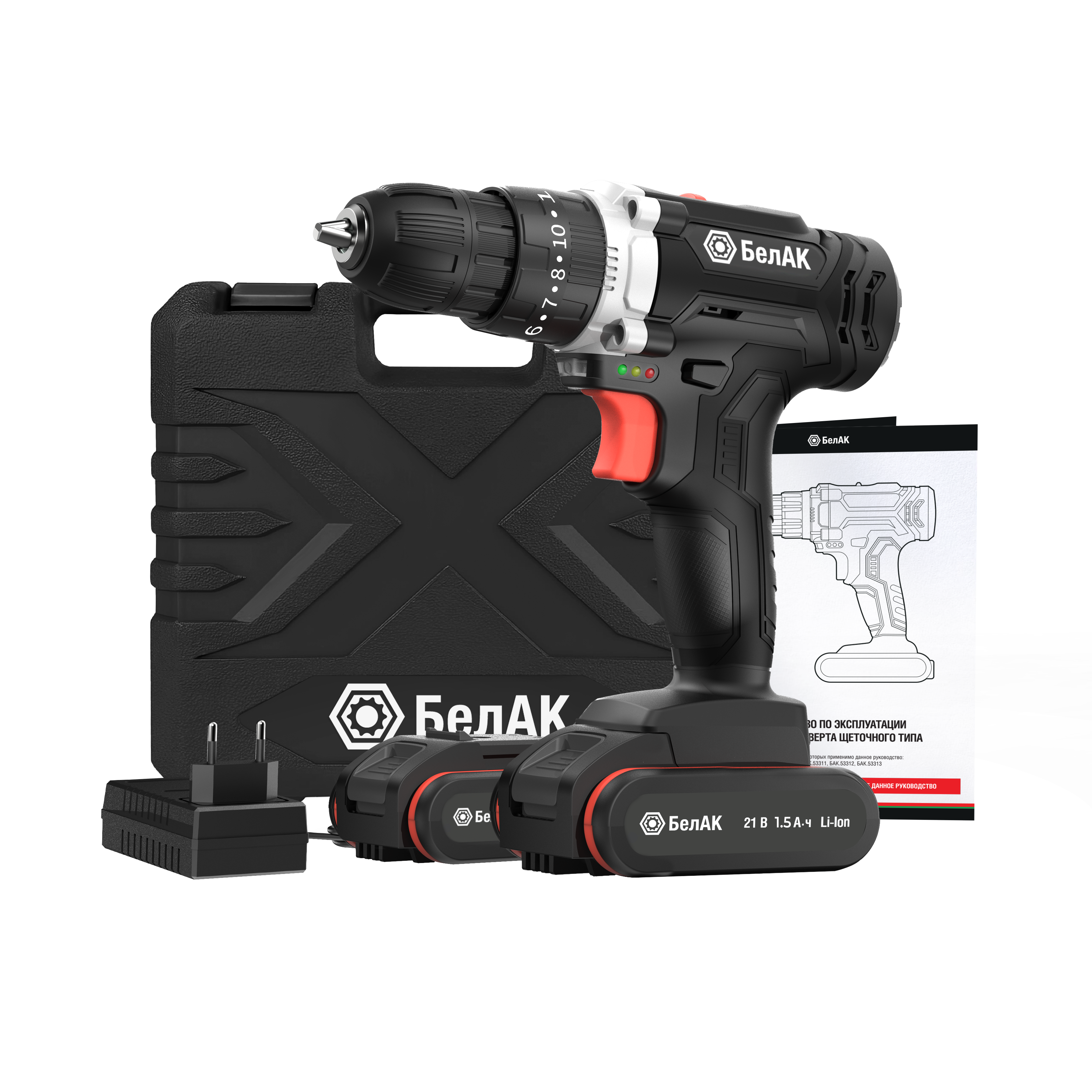 Дрель-шуруповерт 21В ударная (40Нм, щеточная, в кейсе, 2 АКБ) "БелАК"