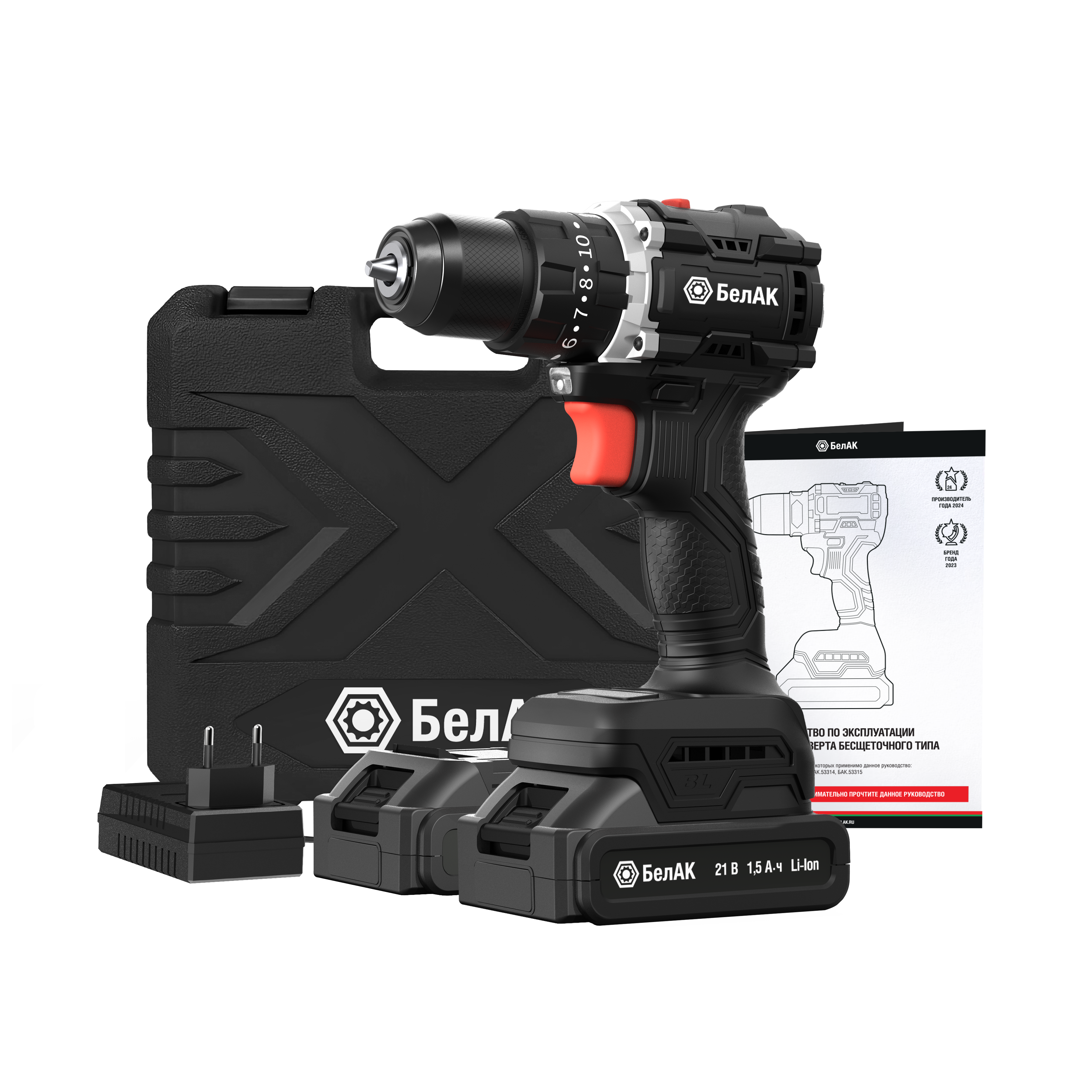 Дрель-шуруповерт 21В ударная (55Нм, бесщеточная, в кейсе, 2 АКБ) "БелАК"