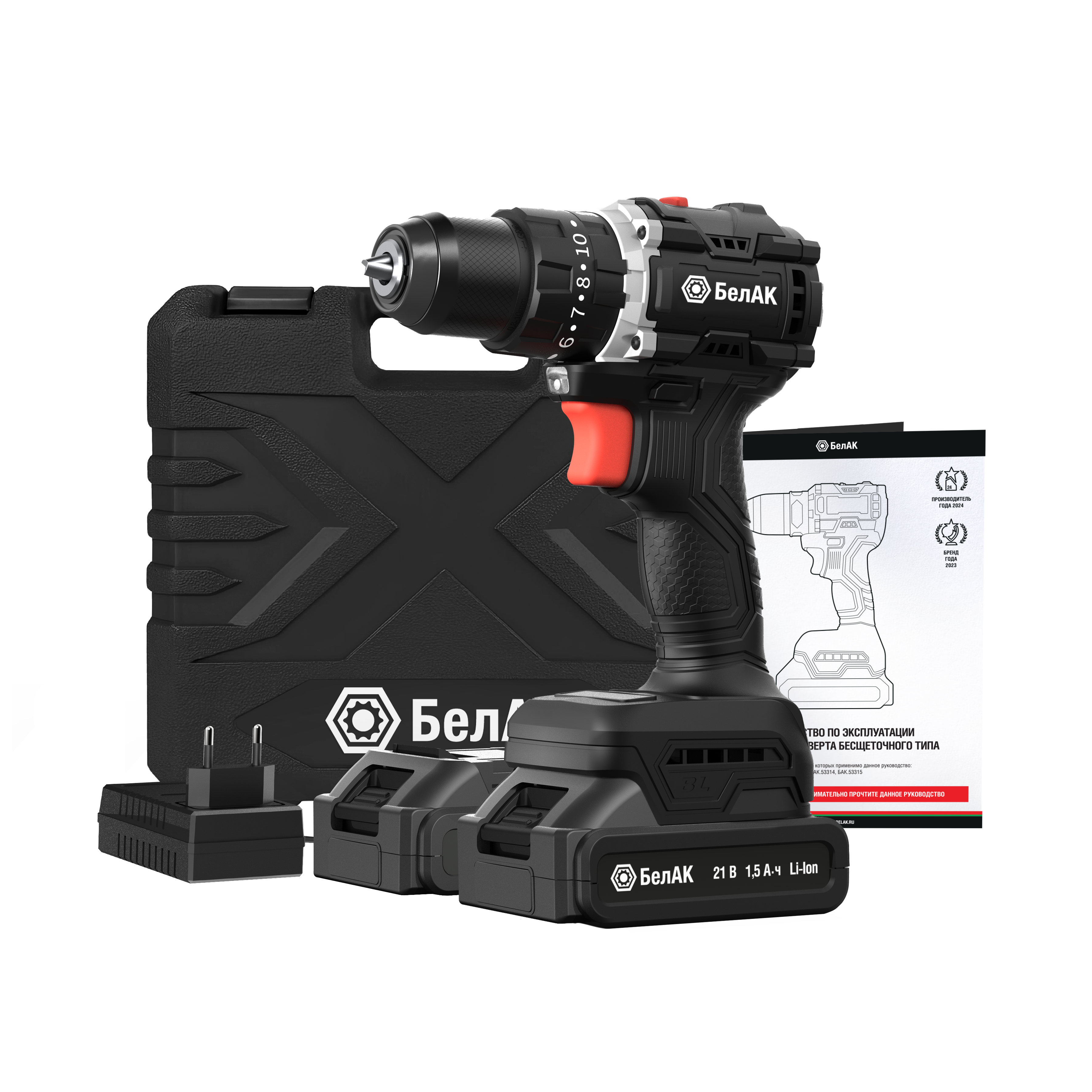 Дрель-шуруповерт 21В (55Нм, бесщеточная, в кейсе, 2 АКБ) "БелАК"