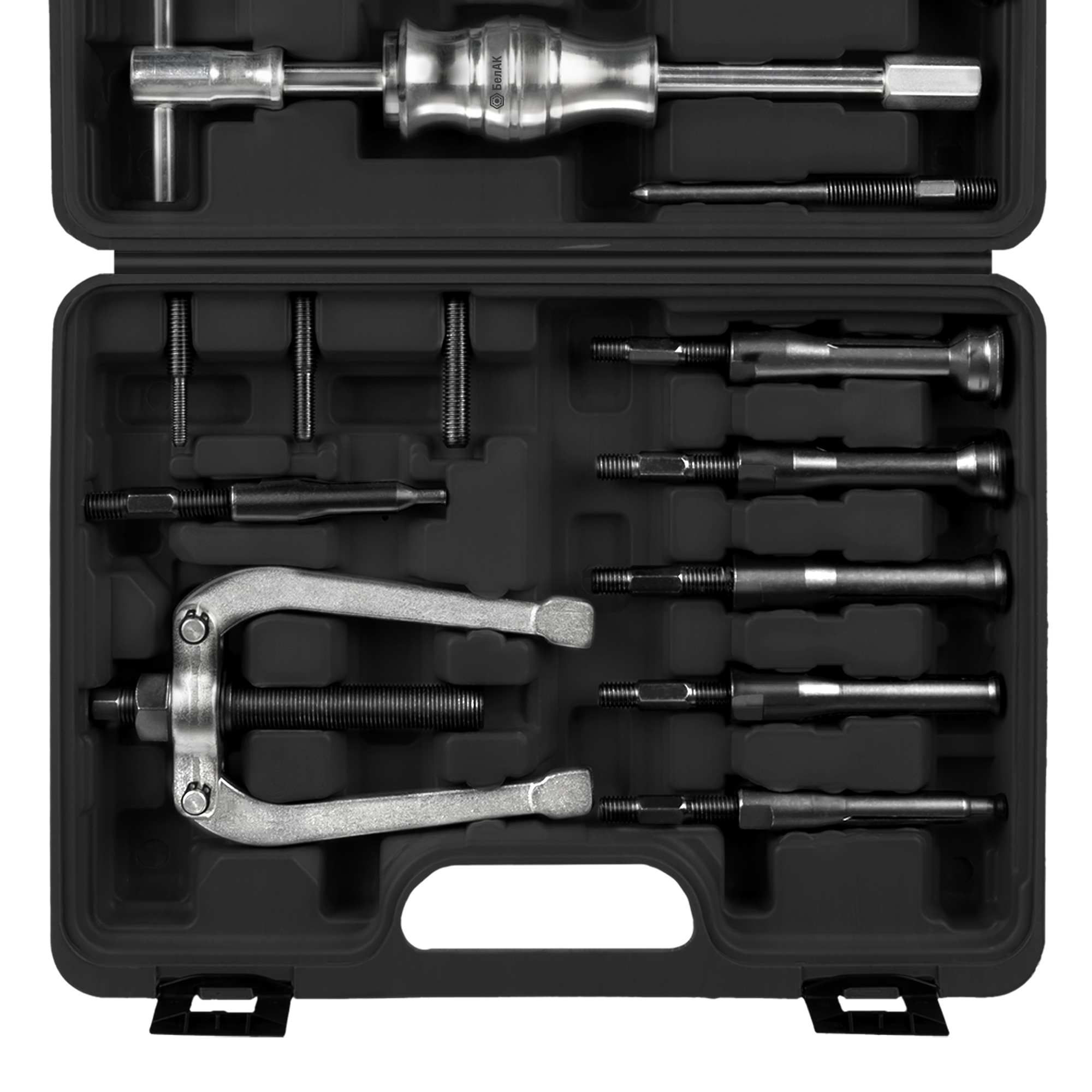 Набор съемников внутренних подшипников, цанговый, с обратным молотком, 13 предметов, "БелАК"