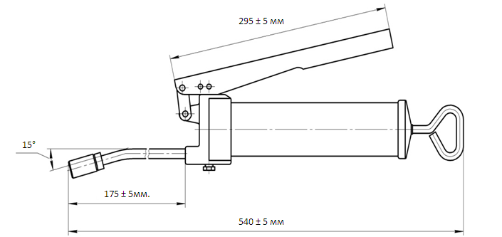 Чертёж с размерами шприца смазочного
